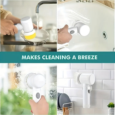 Rechargeable Electric Cleaning Brush Set with 5 Hee