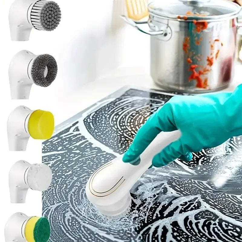 Rechargeable Electric Cleaning Brush Set with 5 He