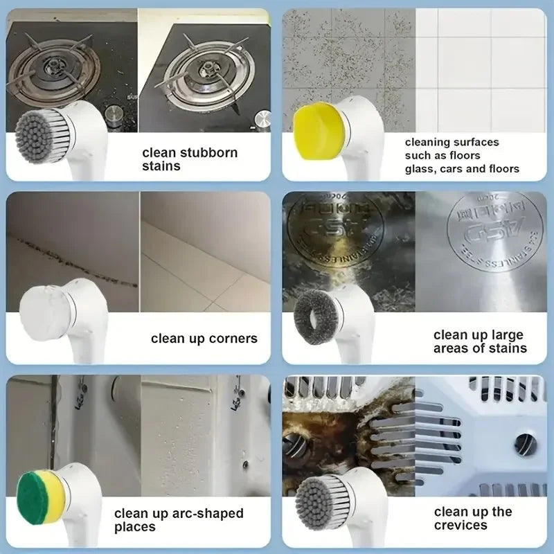 Rechargeable Electric Cleaning Brush Set with 5 He