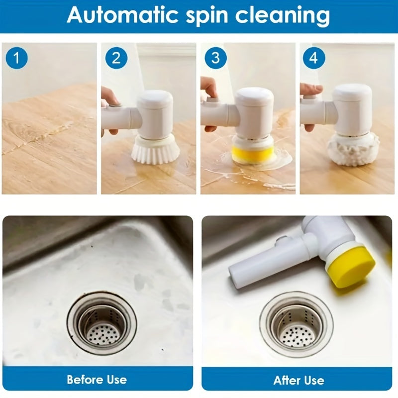 Rechargeable Electric Cleaning Brush Set with 5 Hee